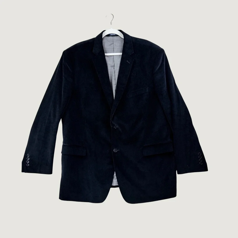Saddlebred Suit Coat Mens 48R Black Excellent Corduroy Two Button Blazer